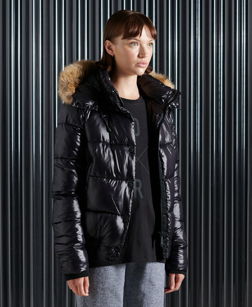 Superdry High Shine Toya Bomber Jacket, Black, Size S/10, BNWT