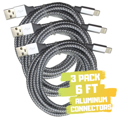 3Pack Braided 6Ft USB Charger Charging Cable Lot For iPhone 14 13 12 11 Pro XR 8