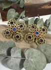 Gorgeous Vintage Clip On Earrings Gold Tone Rhinestone Costume Jewelry AS IS 💜