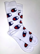 Unisex Champion All Over Logo Crew Socks - White - One Size Fits All