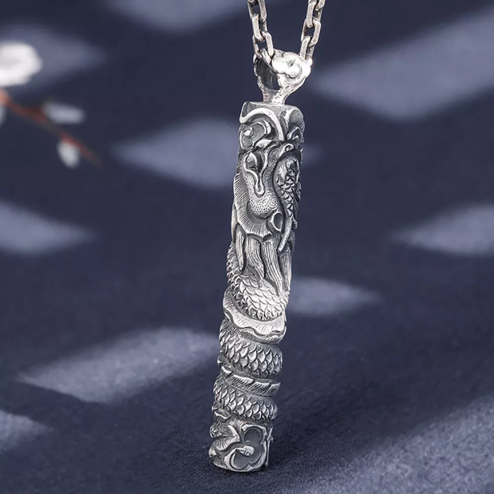 Real Solid 999 Fine Silver Pendants Cylinder Dragon Fashion Gothic
