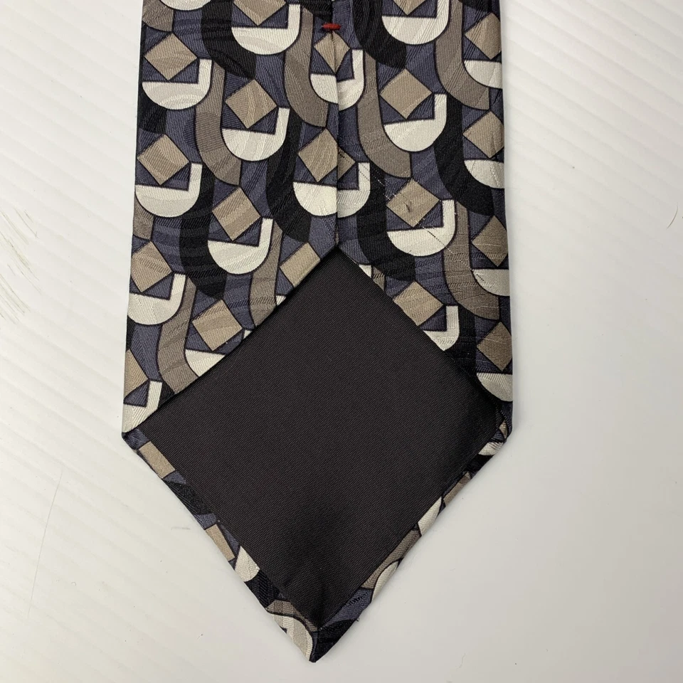 Corbata de seda italiana GIANFRANCO RUFFINI para hombre talla 3 7/8" x 58" negra azul blanca Foto 3 de 4