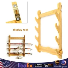 4 Tier Wall Mount Wooden Rack Natural Wood Finish Sword Storage Shelf Holder