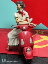 VINTAGE VESPA & GIRL WOMAN SCOOTER MOTORCYCLE TOY RETRO MODEL FIGURINE ART DECO
