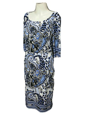 Tahari Women Size 2 Zip-fly 3/4 Sleeve Empire waist Dress white/blue (#m6 | eBay Tahari Women Size 2 Zip-fly 3/4 Sleeve Empire waist Dress white/blue (#m6 | eBay