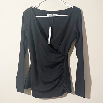 NWT $148 Susana Monaco X Revolve Black Faux Wrap Ruched Side Top