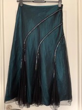 M&S Per Una Black Green Sequin Detail Net Overlay Skirt Size 10R