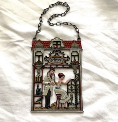 Kuhn Zinn Painted Pewter Wall Hanging Doctor Patient Germany