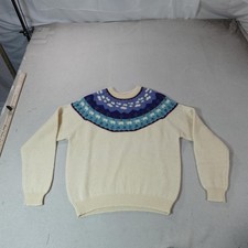 Vintage Woolrich Sweater Womens Medium White Sheep Wool Fair Isle Ski Pullover