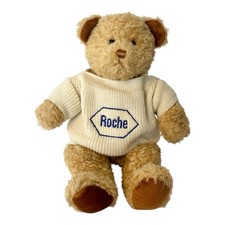 Vintage Roche Pharmaceutical Merch Advertising Teddy Bear Plush Sweater 14” 2000