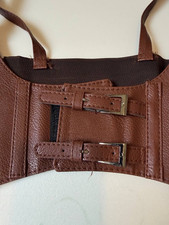 Brown Faux Leather Underbust Corset S Buckle Accents for Women