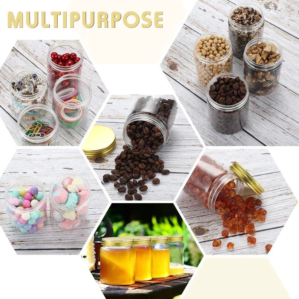 60 Pcs 8 Oz Clear Plastic Mason Jars Containers with Screw on Gold Lids Refillab - Image 4 of 4