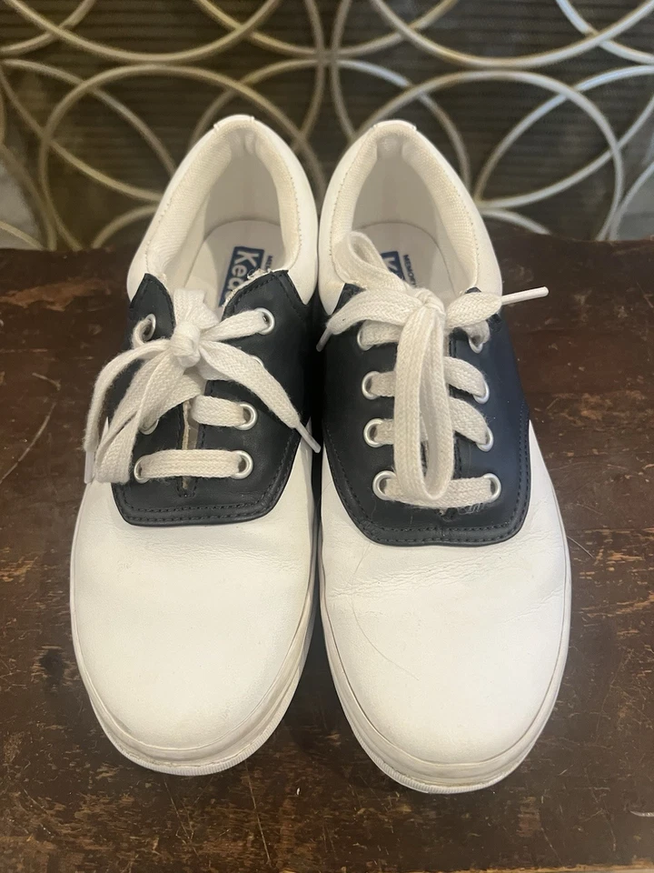 Оксфорды для девочек KEDS белые темно-синие кожаные туфли на шнуровке размер США 3 ношенные ОДИН РАЗ - Изображение 3 из 4