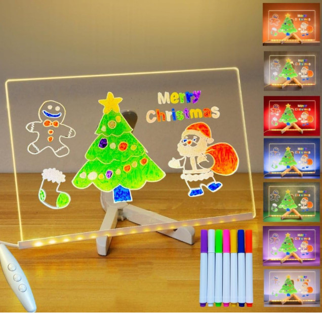 LED Drawing Board for Kids | Light Up Note Board with 10 Modes & 7 Markers