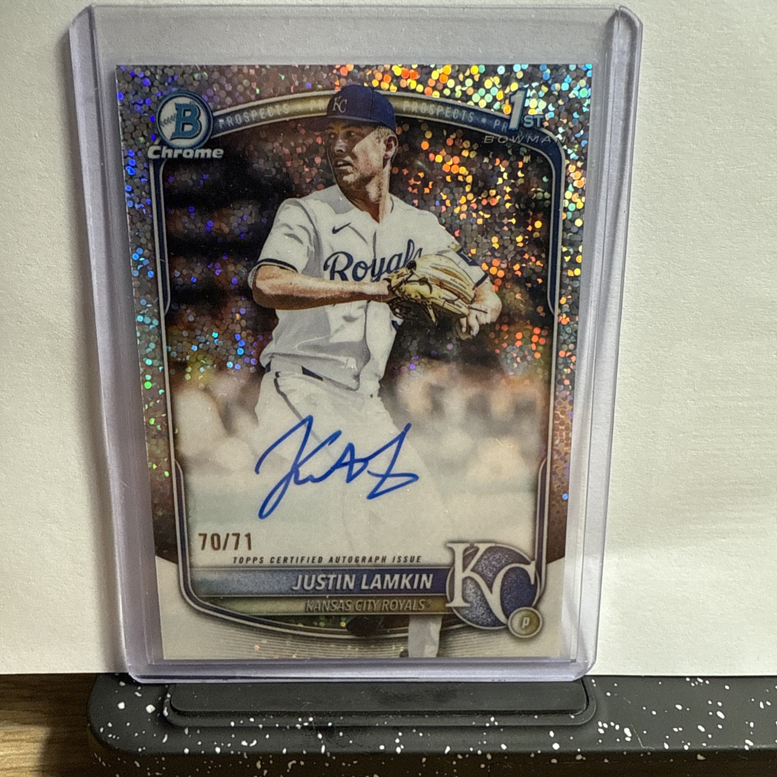 Justin Lamkin 2025 Bowman Draft Chrome Auto Sparkle Refractor 1st Prospect /71