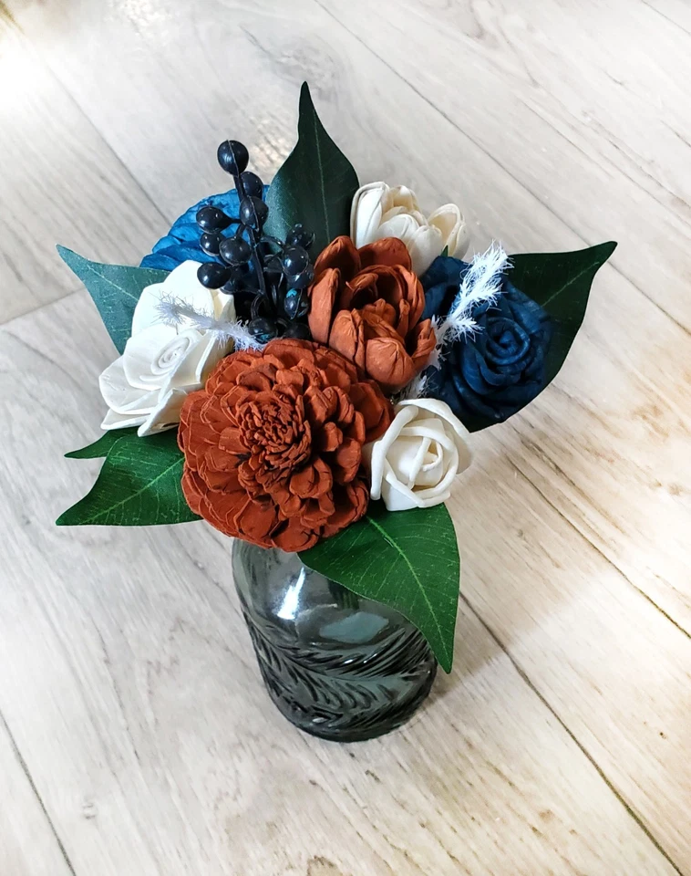 Burnt Orange Wedding Centerpieces for Jars Navy Blue Sola Wood Flower Bouquets - Image 3 of 4