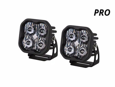 Diode Dynamics 3'' White Pro LED Pod pair SAE Fog with Amber Backlight