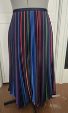 NWT Ralph Lauren Pleated Navy W Colorful Stripes Size M Crepe Skirt Flowy BOHO