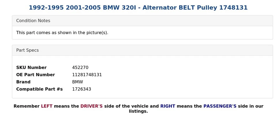 1992-1995 2001-2005 BMW 320I - Alternator BELT Pulley 1748131 - Image 4 of 4