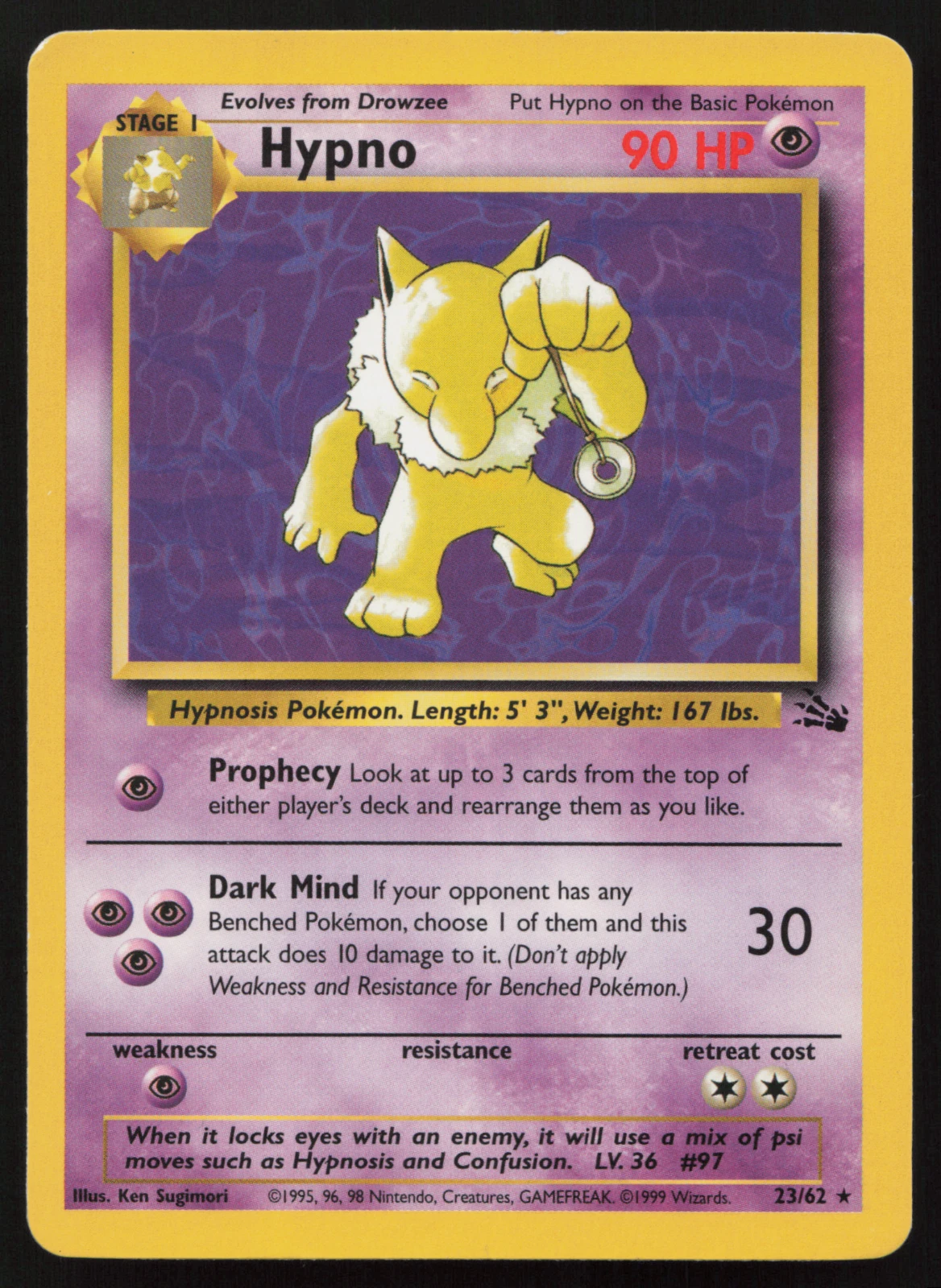 🔮 Hypno 23/62 - 1st Edition Fossil - WOTC Non Holo Rare Pokemon Card PL