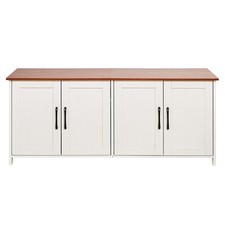 47.2in Rattan-Ventilated Litter Box Enclosure 4 Doors 2 Entries Wood Finish