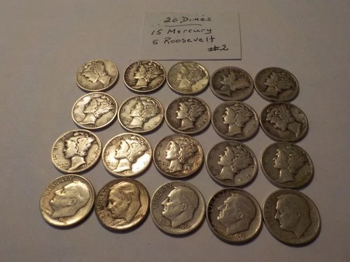 20     US  Silver   Dime Lot - Roosevelt     Mercury    Mixed  Dates