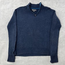 Eddie Bauer Waffle Knit Quarter Zip Sweater L Navy Men Classic Outdoor Layering