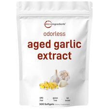 Odorless Garlic 7500Mg per Servings, 300 Softgels  2 Years Aged Garlic Extra