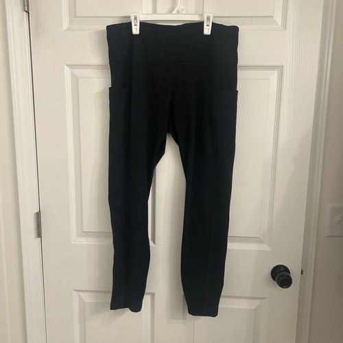 Phisockat High Waist Yoga Pants Pockets Tummy Control Black Workout Leggings 2XL