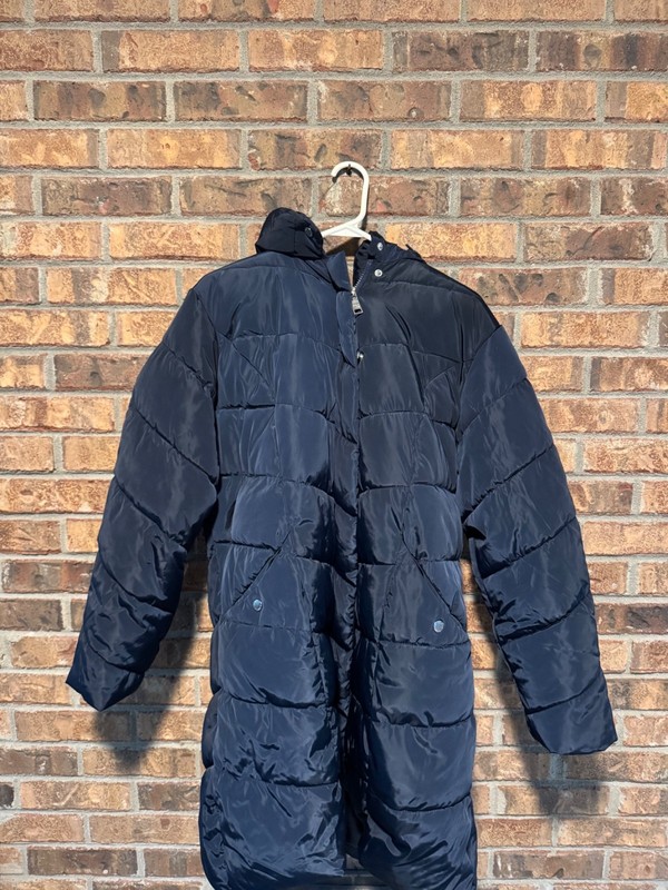 Steve Madden Women's Water Resistant Long Blue Puffer Jacket-Removable Hood-1X