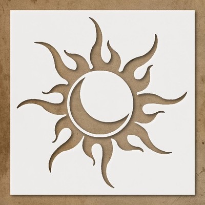 Stylized Sun with Crescent Moon Wall Art Reusable Plastic Stencil - StencilAir