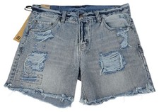 KSUBI Dusted Blue BOYFRIEND CUT OFF Frayed Di...