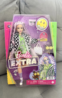 Barbie Extra Doll #18 Checkered Jacket with Pet Puppy NIB