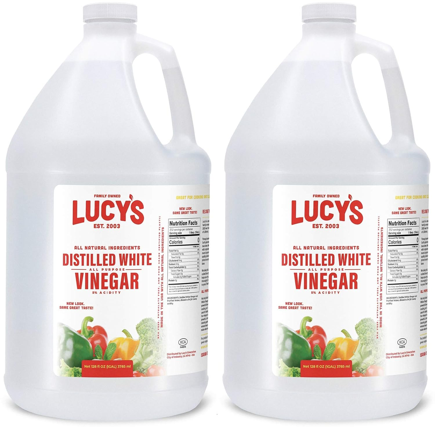 Family Owned - Natural Distilled White Vinegar, 1 Gallon 128Oz. (Pack of 2)