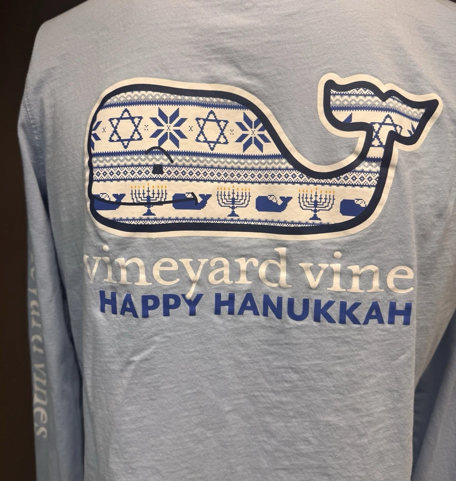 Camisa Vineyard Vines Happy Hanukkah Janucá LS mediana azul claro para mujer Foto 2 de 4