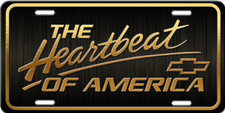 Chevy Heartbeat Of America Aluminum Metal Vanity License Plate Tag Gold On Black