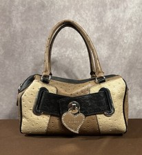 Guess Calypso Faux Ostrich Leather Y2K Hand Bag Black Tan Beige Excellent
