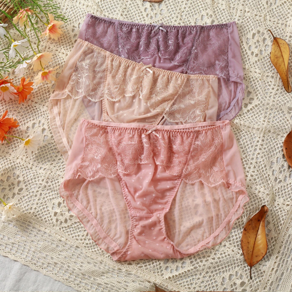 Lace Sheer Lady UnderwearsKnickers Briefs Sexy Retro High Waist Polka Dot Soft - Image 2 of 4