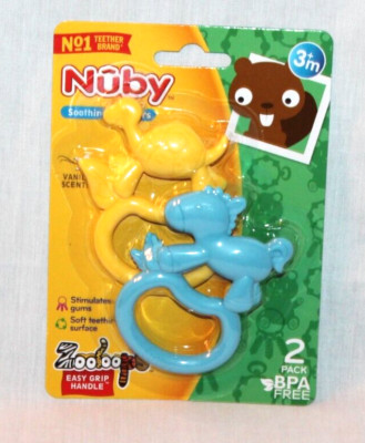 NEW IN PACKAGE SET OF 2 NUBY SOTTHING TEETHER EASY GRIP HANDLE