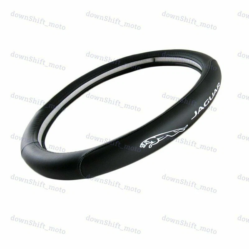 Genuine Leather For JAGUAR Black New 15" Diameter Car Auto Steering Wheel Cover - Image 3 of 4