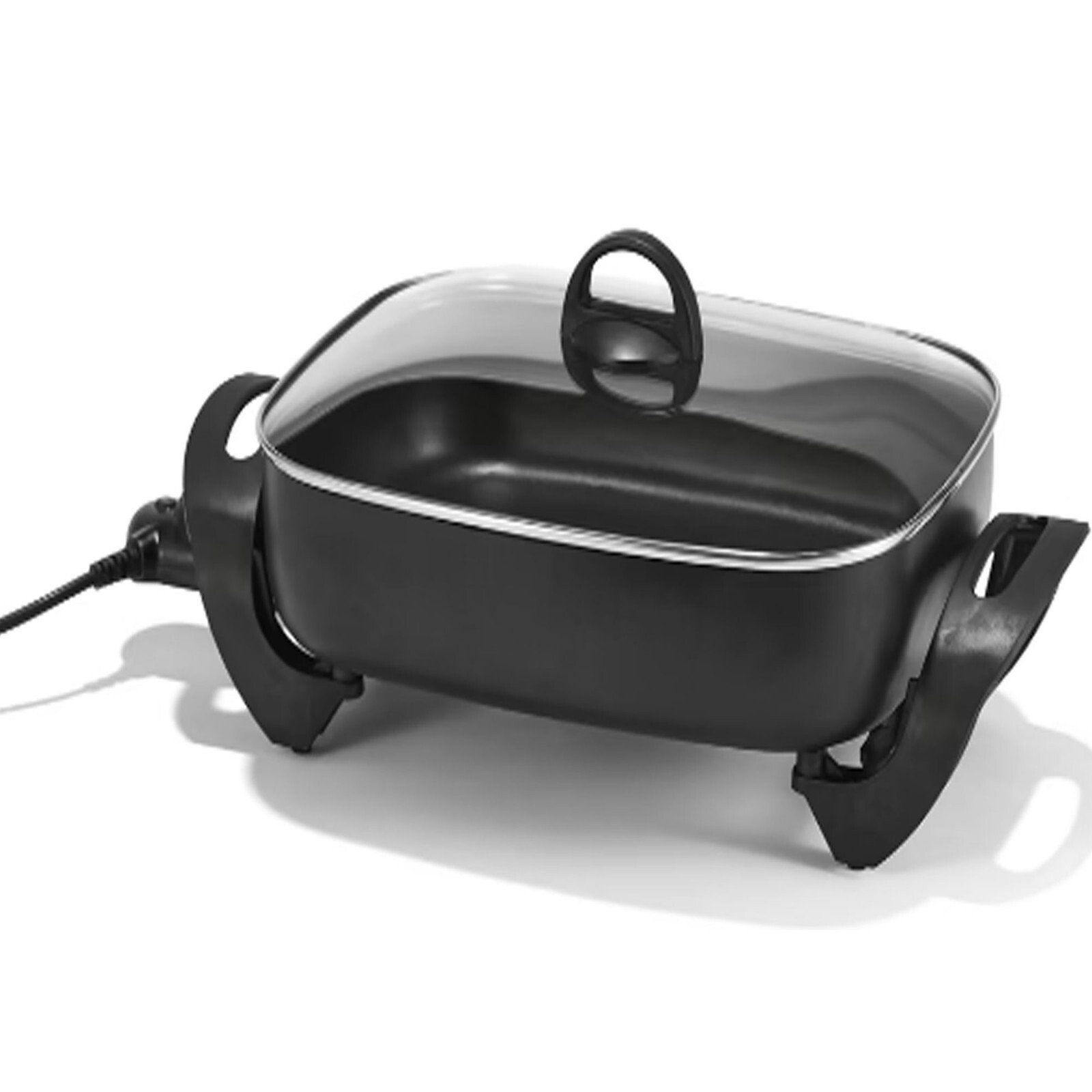 Electric Frypan Large Non Stick Frying Pan Cooker Glass Lid Nonslip