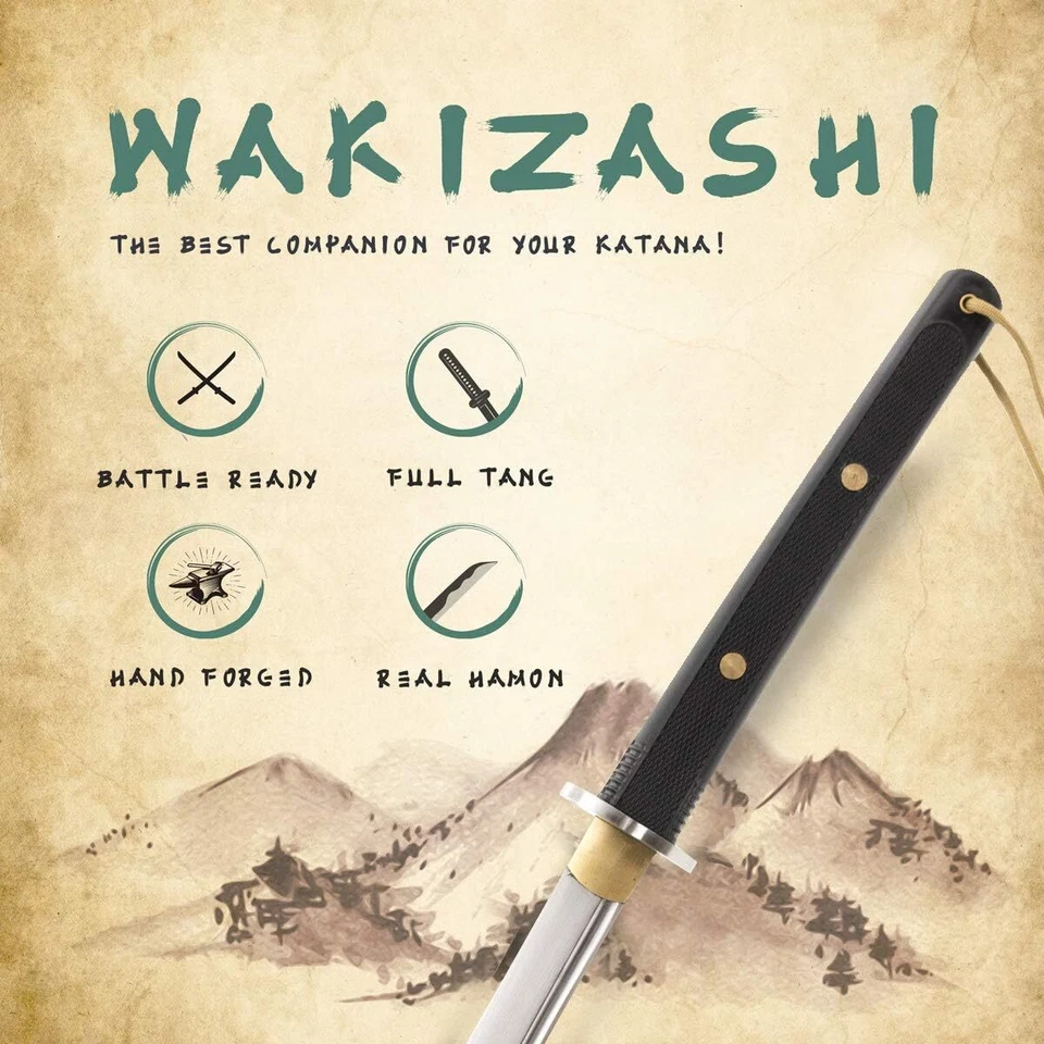 Japanese Tactical Wakizashi, Stainless Steel Tsuba, Hand Forged, Manganese Steel - Image 2 of 4