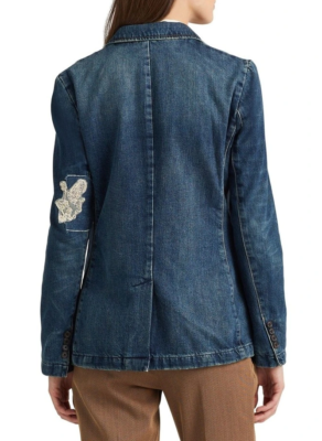 Lauren Ralph Lauren Lace Patchwork Denim Blazer Indigo Size 2 3037