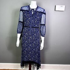 Elie Tahari dress Size 4 cottagecore feminine sheer fringe floral longline scarf
