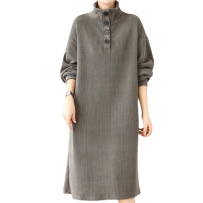 navy blue dress for baby girl Casual Dresses for Women Turtleneck Long Sleeve Solid Color Comfy Pleated  Ruffle A Line Swing Summer Fall Mini Dress main image 1
