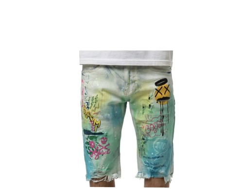 Y2K SZ 40 DECIBEL GRAFFITI DENIM SHORTS 