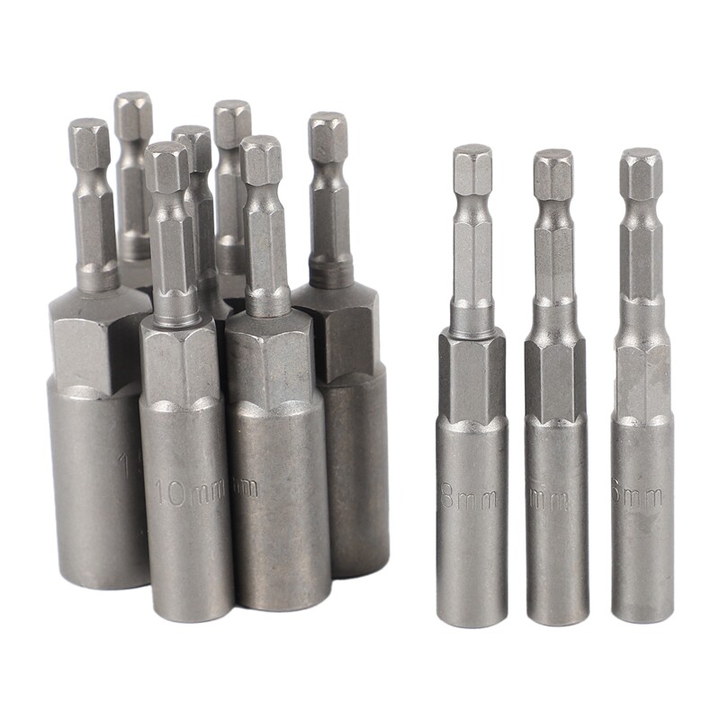 10Pc 1/4 Inch Wrench Hex Bit Socket Set Deep Long 1/2 Inch Drill