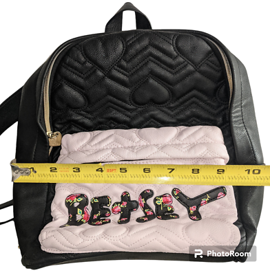 Betsey Johnson Black Quilted Heart Backpack with Floral Sides Betsey Johnson Pink Quilted Heart Bag With Gold Chain Straps  main image 4