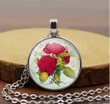 Silver 20" Necklace RED ROSE FLOWER MOM female Pendant charm Free box R1190