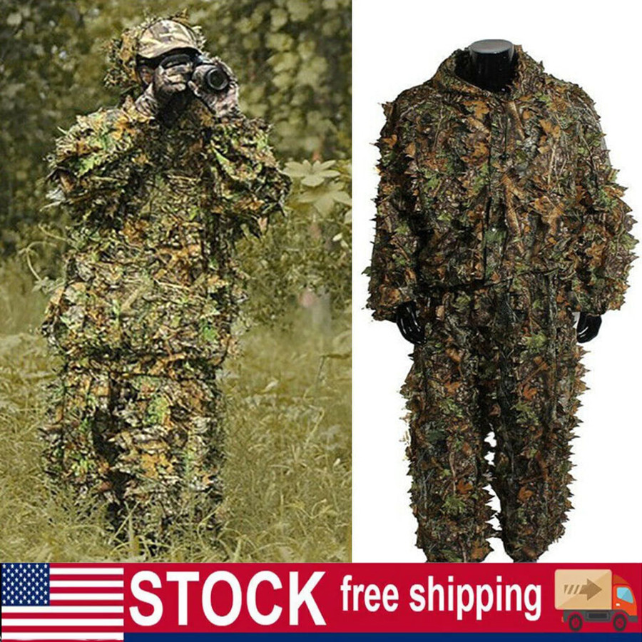 Outdoor Camo Ghillie Suit 3D Leafy Camouflage Clothing Jungle Woodland Hunting